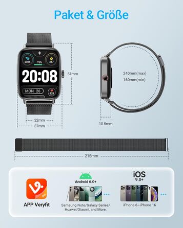 Розумний годинник для чоловіків та жінок з функцією телефону, фітнес-годинник 1,85 дюйма, понад 100 спортивних режимів, фітнес-трекер з моніторингом серцевого ритму/SpO2/сну, крокомір, водонепроникний спортивний годинник IP68 для iOS та Android, металевий