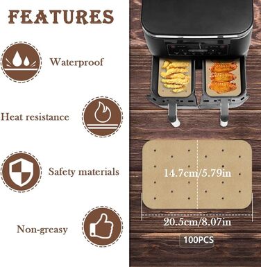 Решітка для гриля для фритюрниці з нержавіючої сталі з папером для випічки 100 шт., сумісна з Ninja Foodi AF300EU AF400EU, набір стійок для зневоднення Dual Zone Air Fryer, аркуші 2xGrill решітка 100 шт. папір для випічки, 2 шт., 304