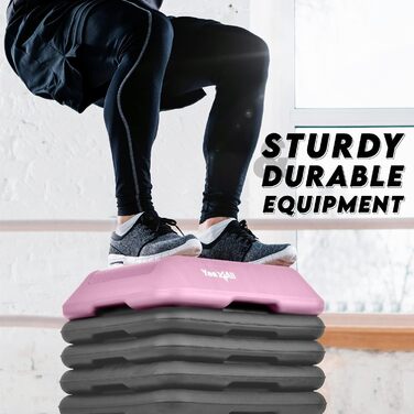 Аеробний степер, степ-лаваш для аеробного фітнесу, платформа для тренувань з 4 регульованими підйомниками в комплекті J. High Step - рожевий/сірий, 4All