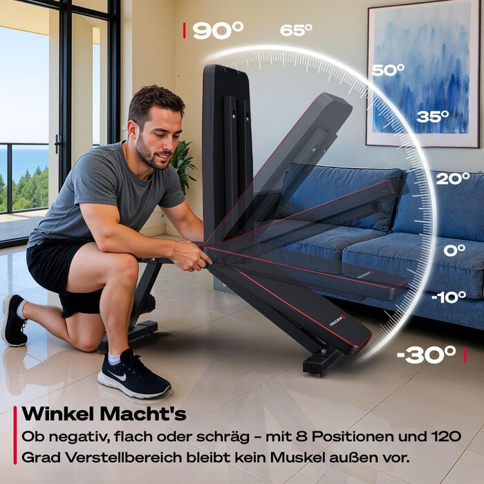 Складана та регульована силова лава Sportstech BRT250 багатофункціональна фітнес-лава для домашнього використання, лава 7-в-1 для тренувань усього тіла, компактно складається, вантажопідйомність до 300 кг BRT250 чорного кольору