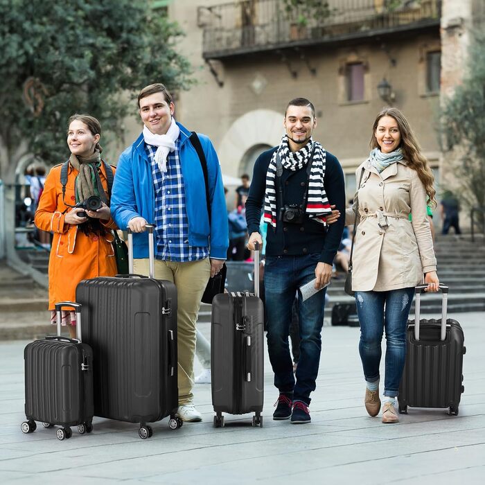 Набір багажу LALAHO з 4 предметів, комплект дорожніх валіз, комплект валіз з твердої оболонки з ABS-пластику, комплект багажу з телескопічною ручкою, ручна поклажа, чорний. Комплект багажу з 4 предметів (смугастий)
