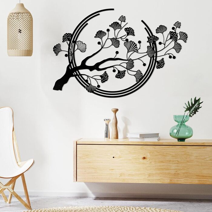 Великі металеві настінні картини з листя гінкго, чорне оздоблення стін підходить для вітальні, спальні, кабінету, офісу (чорний)