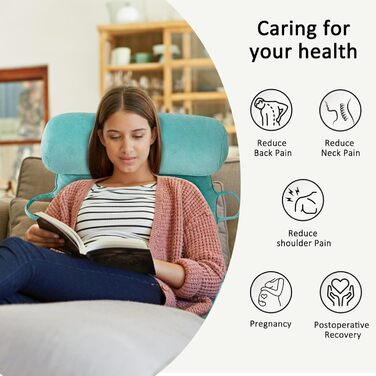 Подушка для читання MINGPINHUIUS XL для ліжка та дивана зі знімним валиком для шиї, ідеальна подушка для спини дорослих з піною з ефектом пам&39яті для комфортного читання, роботи, гри, перегляду телевізора, відпочинку (синя)