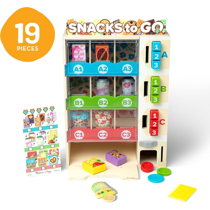 Ігровий набір Торговий автомат Melissa & Doug, 19 деталей, зі снеками, напоями та монетами, розвиваюча іграшка для дітей від 3 років