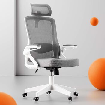 Ергономічне офісне крісло Storeo Imp, велике, сітка / тканина, білий/сірий