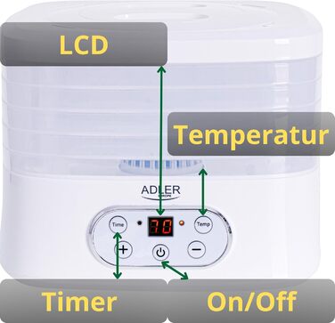 Дегідратор для їжі ADLER AD 6658, 550 Вт, дегідратор, дегідратор, білий