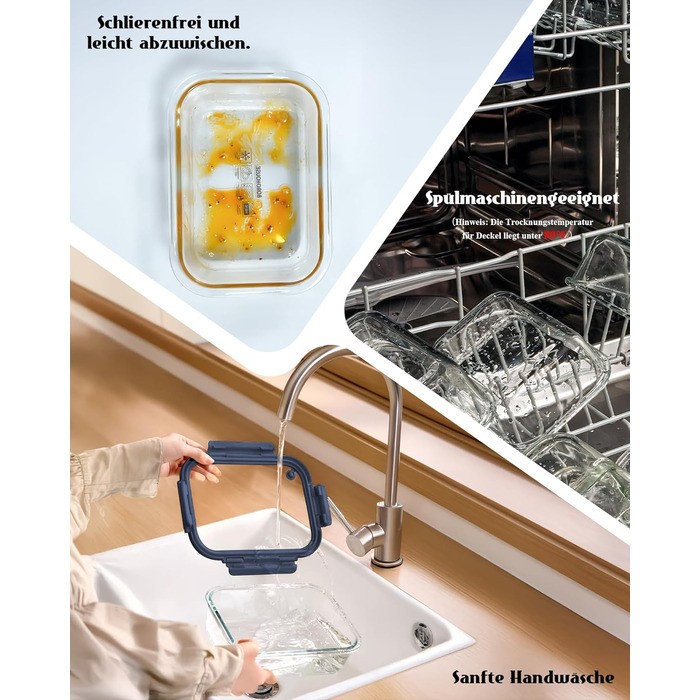 Скляні контейнери з кришками, набір з 12 шт. , високий вміст боросилікату, придатні для використання в мікрохвильовій печі, придатні для використання в духовці - 20510, з клапаном, можна мити в посудомийній машині ідеально підходить для контейнерів для зб