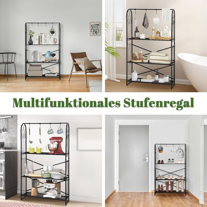 Рівнева підставка для квітів з регульованою висотою, металева підставка для квітів 130,5 см, чорного кольору для кількох рослин, підставка для квітів зі сходами, підставка для рослин, садова полиця для використання в приміщенні та на вулиці, вітальня, 3-