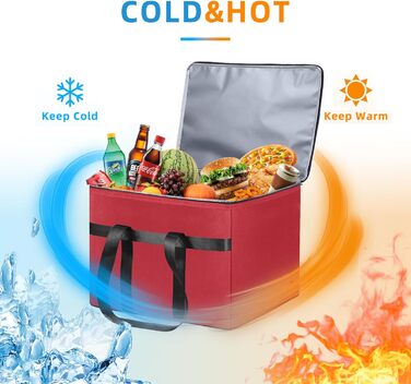 Велика складна сумка-холодильник об&39ємом 38 літрів, термосумка для покупок, вміщує 20 кг, ідеально підходить для ізольованих сумок для покупок, сумок для пікніка та подорожей на природі. Червоного кольору.