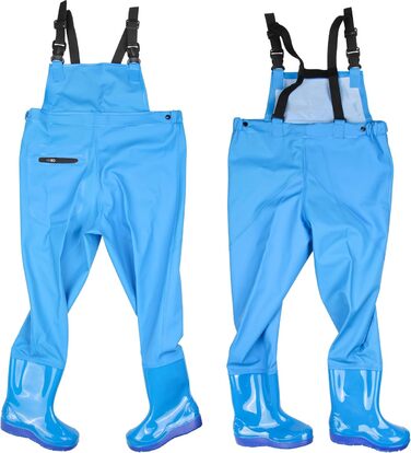 Дитячі вейдерси VicBre для хлопчиків та дівчаток, кишеня на блискавці, регульовані лямки, дизайн із застібкою на спині, водонепроникні штани від дощу з черевиками, вейдерси для підлітків, розмір 34, синій