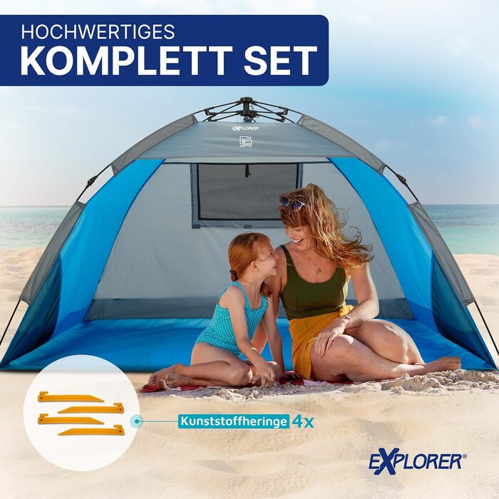Автоматичний пляжний намет EXPLORER із захистом від ультрафіолету 80 190x100x110 см Компактний розмір, легкий та швидке встановлення за лічені секунди, пляжний намет, сонцезахисний козирок, автоматичний вітрозахисний козирок, синій