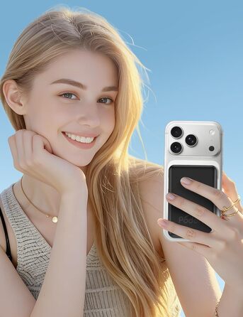 Бездротовий зовнішній зарядний пристрій Podoru для Magsafe, магнітний ємністю 10000 мАг з кабелем USB-C, швидка зарядка PD 20 Вт зі світлодіодним дисплеєм, бездротовий акумулятор для iPhone 17/16/15/14/13/12 усіх серій (чорний)