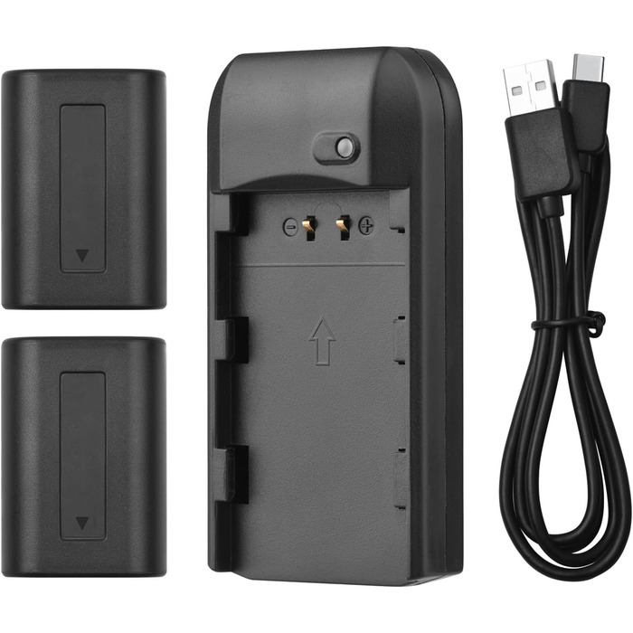 Зарядний пристрій Andoer NP-FV5 зі світлодіодним індикатором 2 акумулятори NP-FV5 Plus 3,7 В 1000 мАг з USB-кабелем для заряджання