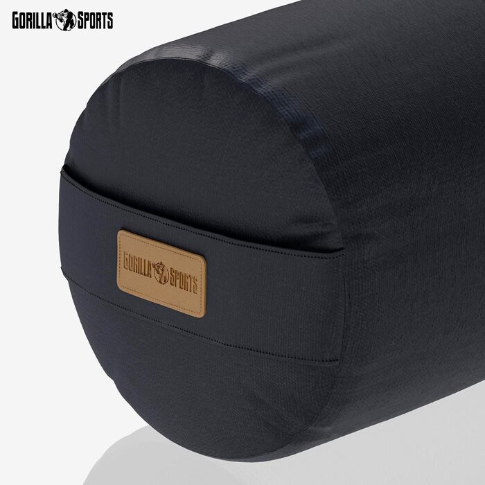 Підкладка для йоги GORILLA SPORTS - Ø20 см, чохол, який можна прати, 100 бавовна, з наповнювачем зі спельти, ручка для перенесення, вибір кольорів - йога-рулон, подушка для йоги, підкладка для йоги, пілатес, для відновлювальної йоги, чорний