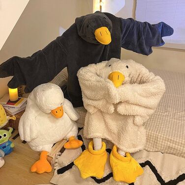 Великий портативний плед Білий гусак кумедний комбінезон з капюшоном для пар, товстий кораловий фліс, гігантський спальний мішок, костюм для косплею, затишний одяг для сну, зима, тепла, піжами, нічна білизна, білий 42