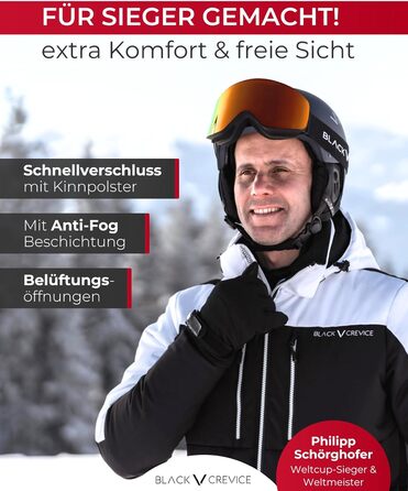 Лижний шолом Kirchberg BLACK CREVICE з козирком та вентиляційними отворами - дихаючий шолом для чоловіків та жінок, чорний, розмір 1 M (54-57 см)