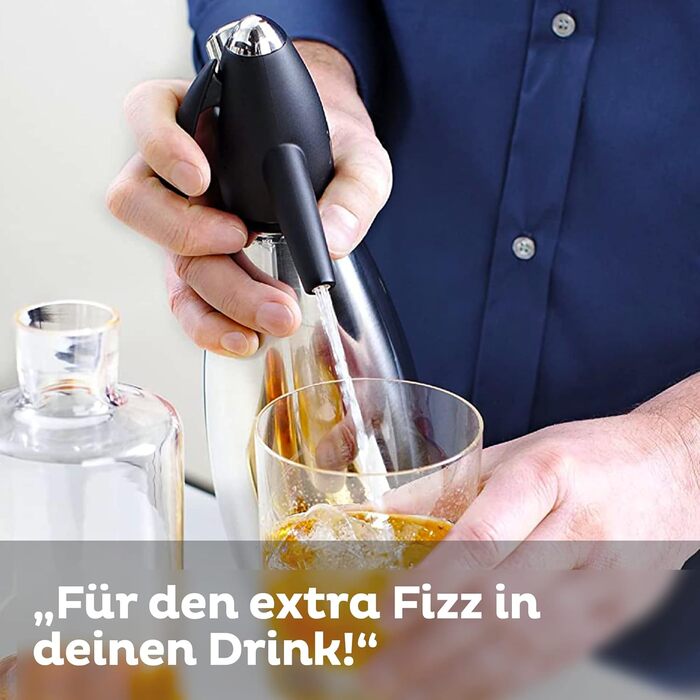 Сифон для газованої води 1 л з капсулами CO2 6x10 в стартовому наборі - Картриджі для газованої води з нержавіючої сталі для газованої води, лонг-дрінків і коктейлів - Аксесуари для бару Soda Maker - Зроблено в Австрії