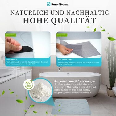 Нековзний килимок для ванної з діатомітової землі 60 x 39 см Швидковисихаючий абсорбуючий килимок для душу Кам&39яний килимок для ванної Килимок для ванної з діатомітової землі, сірий, 60 x 39 см (прямокутний)