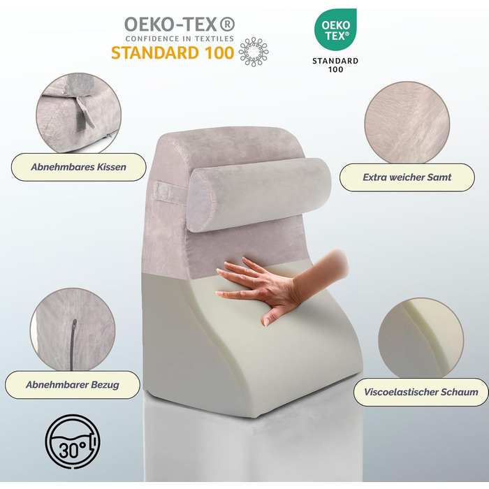 Подушка для читання з піною з ефектом пам&39яті Ергономічна подушка для спини та клиноподібної форми для ліжка, дивана та кушетки Ортопедична подушка для підтримки від болю в спині та напруги, сіра