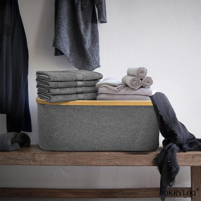 Кошик для білизни складаний 50 л сірий Ідеально підходить як складаний кошик для зберігання Натуральна бамбукова тканина Складаний