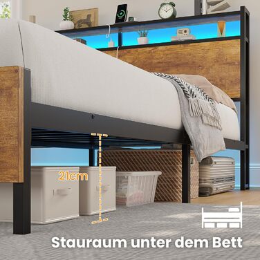 Ліжко 120x200 см зі світлодіодним освітленням та 2 USB 2 розетками змінного струму. Металевий каркас ліжка 120x200 з металевим каркасом та дерев&39яним узголів&39ям з місцем для зберігання речей, каркас двоспального ліжка. Міцне та стійке. Легке складання