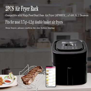 Набір аксесуарів для фритюрниці Ninja з 10 шт. , включаючи силіконову накладку та подвійні стійки для аерофритюрниці та 100 шт. паперову подушечку та силіконові рукавички для Ninja Dual AF300EU AF400EU (Silver2)