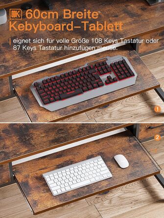 Стіл ODK з 2 шухлядами, комп'ютерний стіл з лотком для клавіатури, офісний стіл для ПК з регульованою по висоті полицею для моніто