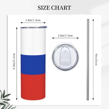 Кухоль з прямою трубочкою, дизайн російський прапор, друкований, дорожній кухоль, підходить для кемпінгу, офісу та дому, 590 мл