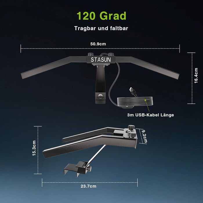 Світлодіодне освітлення для мішні для дартсу STASUN, складна система освітлення всієї дошки, професійний аксесуар для дартсу з регульованим кутом та яскравістю, без бічних відблисків TOR 120