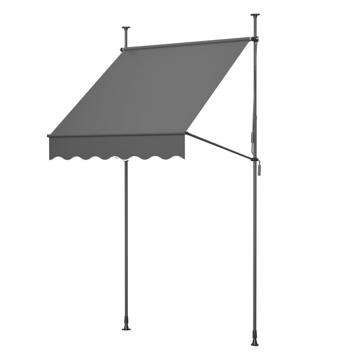 Тент з кріпленням на затискачі та ручним приводом, ширина 150 см, балконний тент з ручним регулюванням висоти без свердління, захист від ультрафіолету, сонцезахисний козирок, водонепроникний для використання на вулиці, для патіо, балкону, саду, антрацит