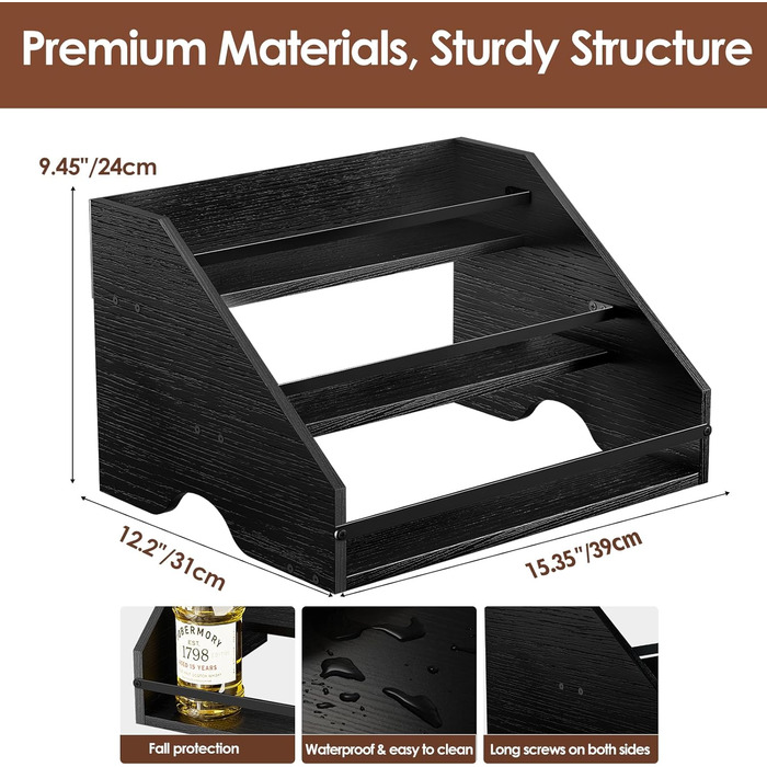 Стійка для пляшок з алкоголем Nuovoware, барна стійка для пляшок з алкоголем, 3-рівнева шафа для алкоголю, винна стійка, барна шафа на 12 пляшок, міні-бар, домашній ретро для алкоголю, винні стійки на стільницю, барна вітрина, вугільно-чорний, 3-рівнева в