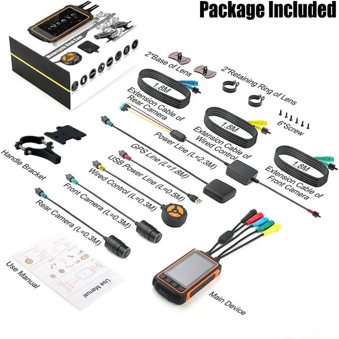 Відеореєстратор для мотоцикла, 1080P відеореєстратор з подвійною камерою, водонепроникною спереду і ззаду з 3 РК-дисплеєм, WiFi, G