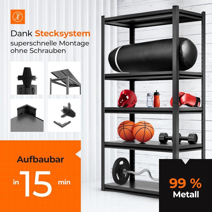 Металевий стелаж з металевими полицями ПЕРЕМОЖЕЦЬ ТЕСТУ Легке складання Надзвичайно стійкий Міцний чорний стелаж з п&39ятьма полицями - Полиця для зберігання, полиця для підвалу - металева Виберіть полицю зараз Полиця 160x86x45 Чорна 5 рівнів чорна 86x45x