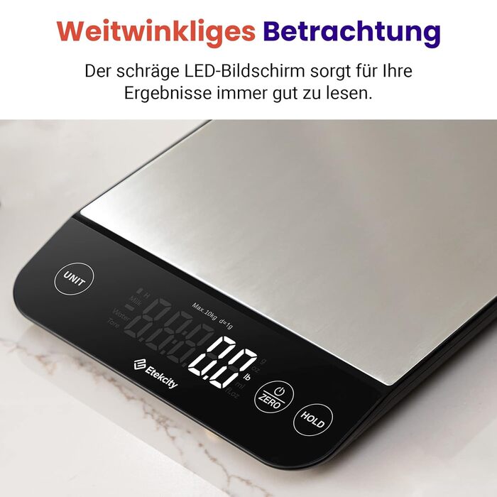 Кухонні ваги ETEKCITY цифрові, з великою пластиною з харчової нержавіючої сталі, зарядка від USB, водонепроникні 10 кг зі світлоді