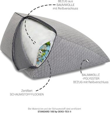 Подушка для спини Badum - Клиноподібна подушка для ліжка - 60 x 50 x 30 см - Подушка для книги, дивана, дивана, подушка для читання, подушка для читання, перегляду телевізора, чохол, який можна прати, регульована товщина