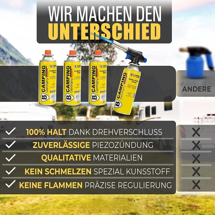 Газовий пальник MAGNUM з 8 картриджами по 227 г Зварювальний пальник, макс. температура 1300C Паяльна лампа з п&39єзорозпалом Кухонний пальник Бунзена