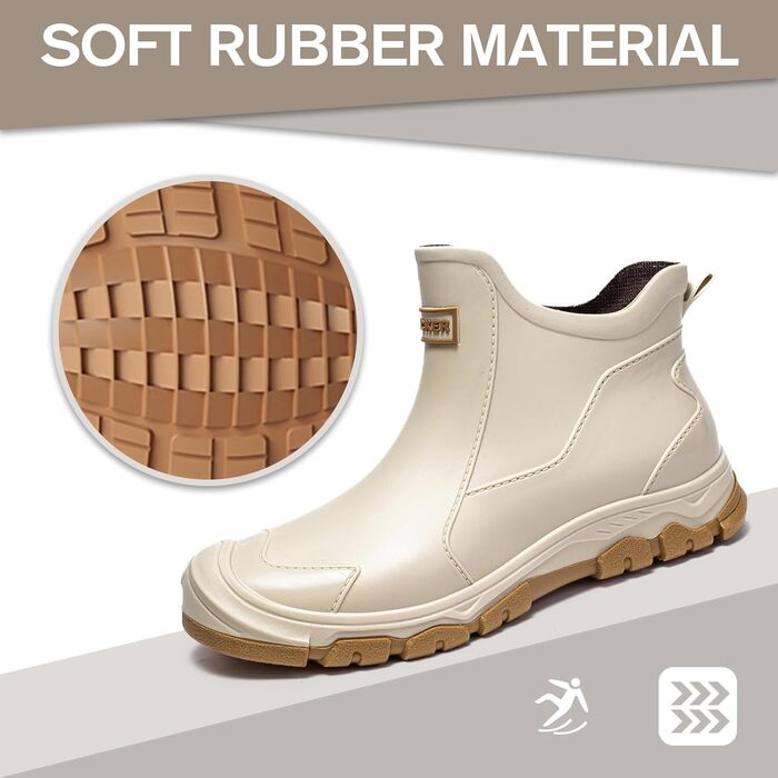 Чоловічі та жіночі гумові чоботи короткі та до середини литки, стильні, водонепроникні, нековзні, підходять для дощових днів та слизької підлоги, садове взуття, розміри 38-46 EU, розмір 42 EU, бежеві, 538