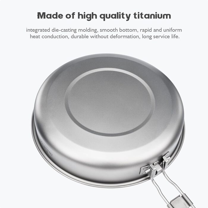 Сковорода для кемпінгу iBasingo 22 см 1500 мл Титанова сковорода з антипригарним покриттям зі складною ручкою Портативна легка ско