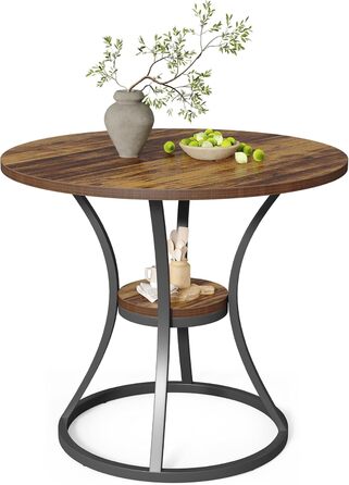 Круглий обідній стіл Tribesigns, кухонний стіл для їдальні та вітальні, обідні столи 80 см для 2-4 осіб, невеликий обідній стіл з місцем для зберігання та металевою основою, рустикальний коричневий (лише стіл)