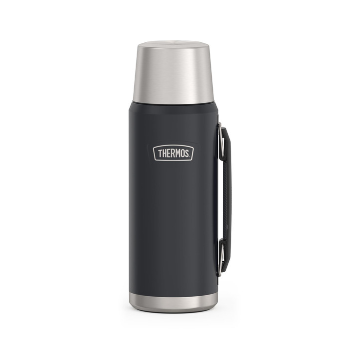 ТЕРМОС ICON ПЛЯШКА ДЛЯ НАПОЇВ 1,20 л, сірий/графітовий матовий, термос 1200 мл, ізольована пляшка з чашкою для пиття, термос з ручкою, зберігає напої гарячими/холодними протягом 24 годин, можна мити в посудомийній машині, герметичний, без BPA, 1200 мл, те