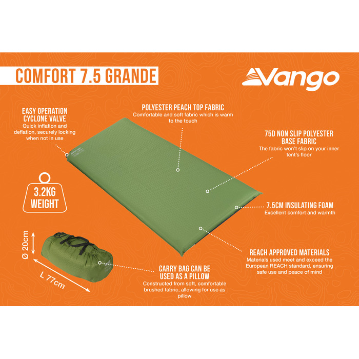 Килимок самонадувний Vango Comfort 7.5 Grande Herbal (SMQCOMFORH09M1K)