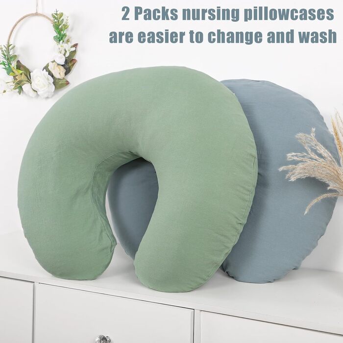 Наволочка SWESEN Nursing Pillow Cover for Baby Girls, Nursing Pillow Slipcover, щільно прилягає до дитячої подушки для годування, придатна для машинного прання та дихання, зелена, 2 шт.