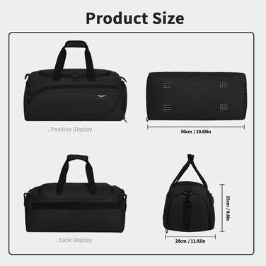 Спортивна та дорожня сумка FIORETTO 35L для жінок та чоловіків, з відділенням для взуття та відділенням для вологих речей, водонепроникна сумка для тренувань, тренажерного залу, подорожей, плавання, сауни, футболу, чорна 35l-чорна