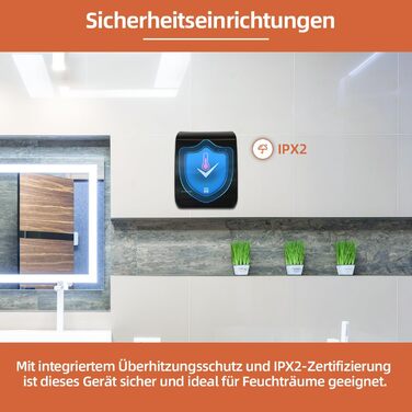 Вентиляторний обігрівач для ванної кімнати SHX 2000 Вт Термостат з пультом дистанційного керування Водонепроникний Безпечний для використання у ванній кімнаті, чорний