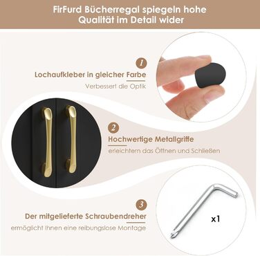 Книжкова шафа FirFurd 209 см з дверцятами, книжкова шафа з 15 відділеннями, вітрина, висока шафа, дерев&39яна багатофункціональна шафа, велика для вітальні, кабінету, кухні, 150 x 23,7 x 209 см, чорна