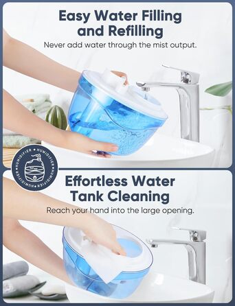 Зволожувач повітря, Зволожувач повітря для спальні 2,2 л з насадкою, що обертається на 360, Тихий на 28 дБ, Автоматичне вимкнення
