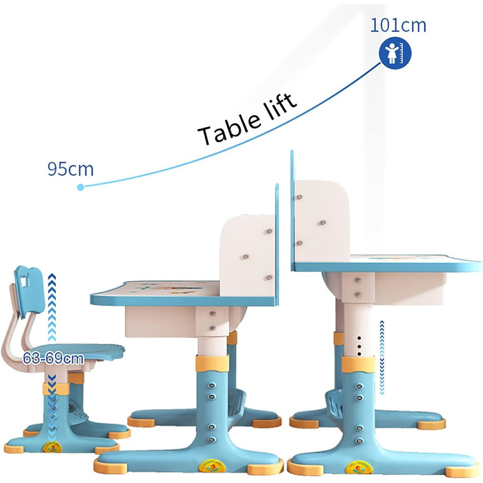 Комплект дитячого столу та стільця, дитячий стіл, що регулюється по висоті, дитячий стіл для хлопчиків та дівчаток, комплект дитяч