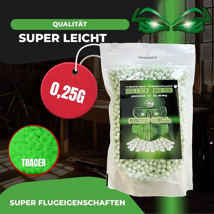 Кульки BBS Bio Tracer Airsoft Softair, упаковки 2000, тактичні, 6 мм, круглі, для пневматичної зброї, 0,25 г, 3 x 2000 кульок