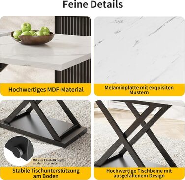 Розкладний обідній стіл Merax (120-16080 см), прямокутний мармуровий обідній стіл для 6-8 осіб, для кухні та вітальні, мармур