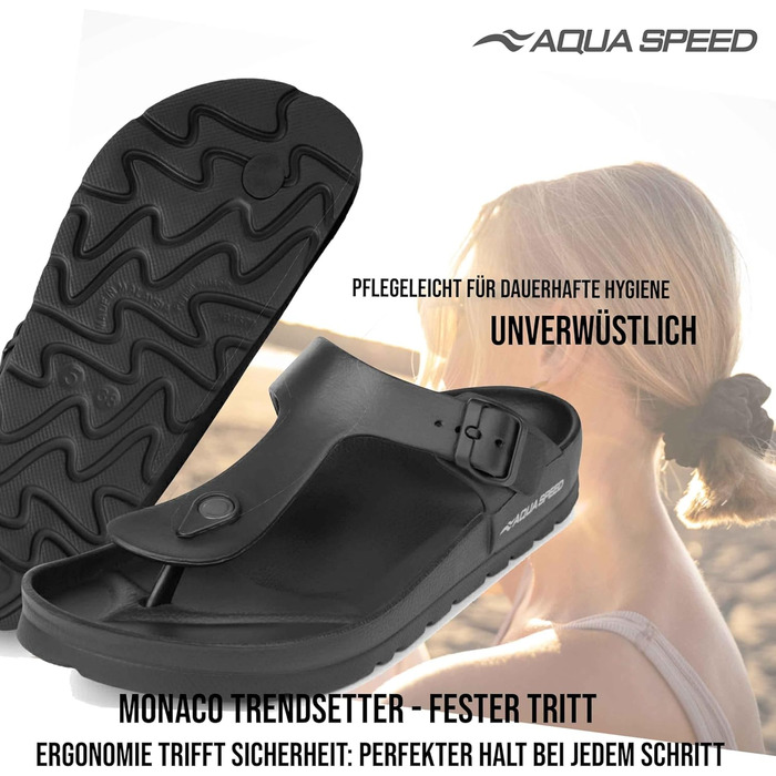 Шльопанці Aqua Speed Monaco Сандалі для купання з EVA для жінок та чоловіків Двостороння щільність, комфорт та стиль, 36 EU, чорний
